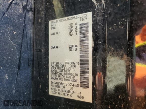 ✅ 2023 Nissan Maxima Platinum • VIN: 1N4AA6FV6PC507460 • Lot: 82292275. Listed on Copart with 53,326 mi. Free auction sales archive from the USA and detailed vehicle history report at DreamBid. Image 12.