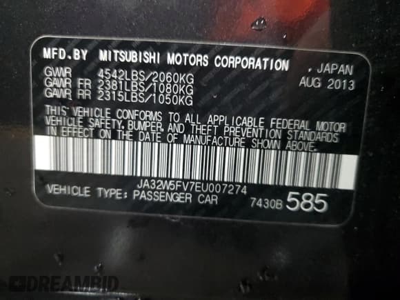 ✅ 2014 Mitsubishi Lancer Evolution MR • VIN: JA32W5FV7EU007274 • Лот: 70159245. Опубликован ранее на Copart с пробегом 72 155 миль. Бесплатный доступ к архиву аукционных продаж из США и подробный отчёт об истории автомобиля на DreamBid. Изображение 13.