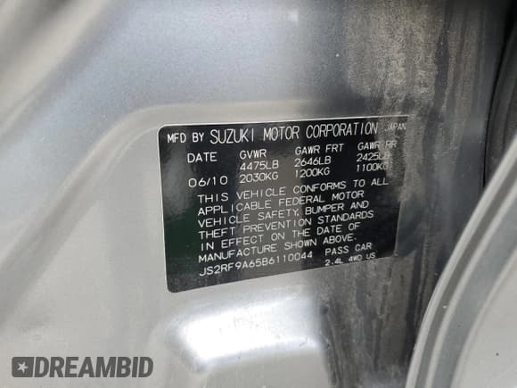 ✅ 2011 Suzuki Kizashi GTS Sport • VIN: JS2RF9A65B6110044 • Лот: 66925444. Опубликован ранее на Copart с пробегом Не указан. Бесплатный доступ к архиву аукционных продаж из США и подробный отчёт об истории автомобиля на DreamBid. Изображение 12.