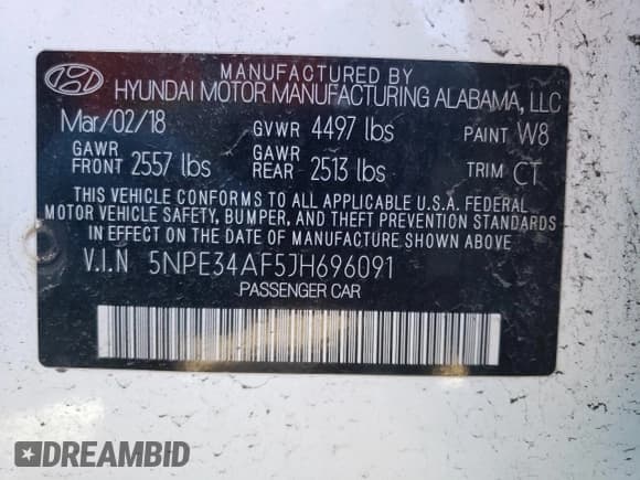 ✅ 2018 Hyundai Sonata Limited • VIN: 5NPE34AF5JH696091 • Lot: 44970923. Listed on Copart with 32,635 mi. Free auction sales archive from the USA and detailed vehicle history report at DreamBid. Image 12.