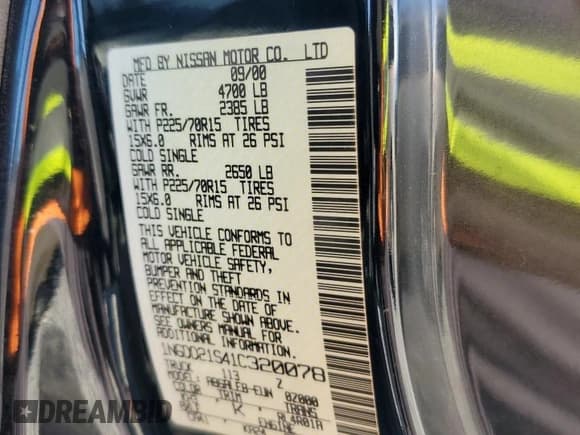 ✅ 2001 Nissan Frontier XE • VIN: 1N6DD21S41C320078 • Lot: 52325895. Listed on Copart with Not provided. Free auction sales archive from the USA and detailed vehicle history report at DreamBid. Image 12.