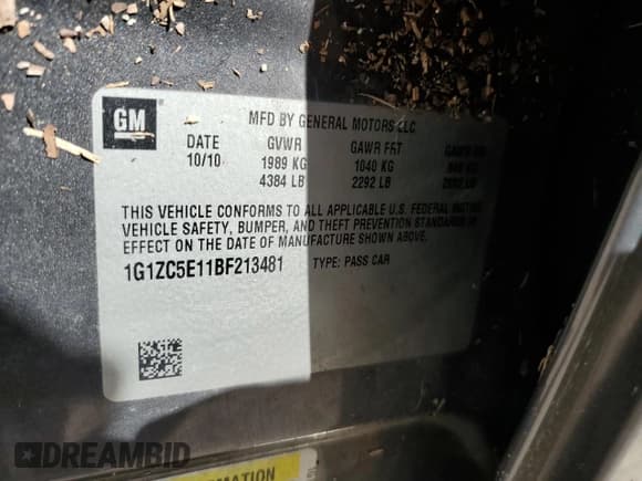 ✅ 2011 Chevrolet Malibu 1LT • VIN: 1G1ZC5E11BF213481 • Lot: 76170434. Listed on Copart with 173,710 mi. Free auction sales archive from the USA and detailed vehicle history report at DreamBid. Image 13.