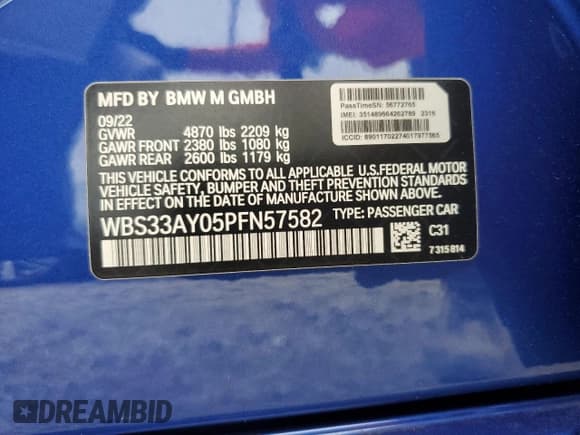 ✅ 2023 BMW M3 Competition • VIN: WBS33AY05PFN57582 • Lot: 59370945. Wystawiony na Copart z przebiegiem 20 917 mil. Bezpłatny archiwum sprzedaży aukcyjnych z USA i szczegółowy raport historii pojazdu na DreamBid. Zdjęcie 12.