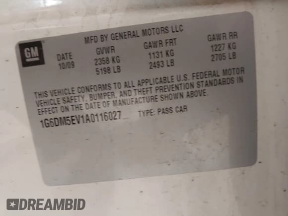 ✅ 2010 Cadillac CTS • VIN: 1G6DM5EV1A0116027 • Lot: 43794597. Listed on IAAI with 79,374 mi. Free auction sales archive from the USA and detailed vehicle history report at DreamBid. Image 9.