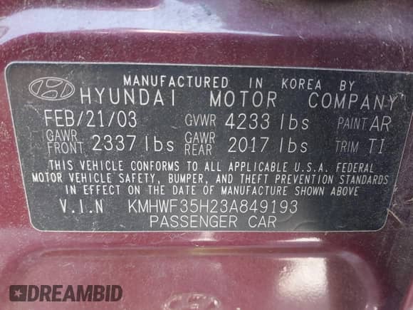2003 Hyundai Sonata GLS с VIN KMHWF35H23A849193, выставлен на аукционе IAAI как лот 42023187 с пробегом 58 300 миль миль и . История ставок и продаж доступна на DreamBid. Изображение 9.