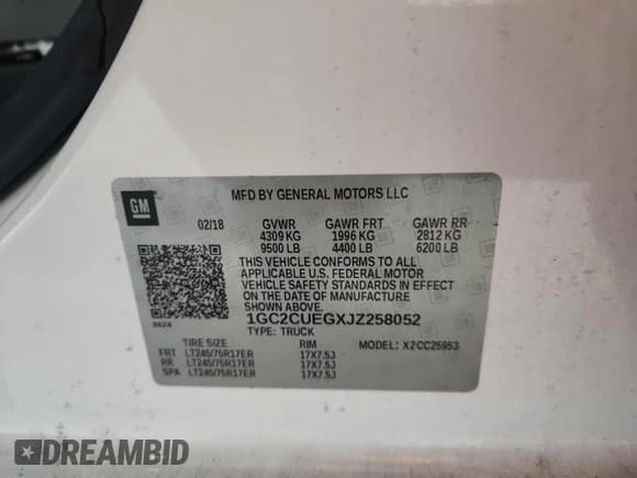 ✅ 2018 Chevrolet Silverado 2500HD Work Truck • VIN: 1GC2CUEGXJZ258052 • Лот: 87223605. Опубликован ранее на Copart с пробегом 213 180 миль. Бесплатный доступ к архиву аукционных продаж из США и подробный отчёт об истории автомобиля на DreamBid. Изображение 12.