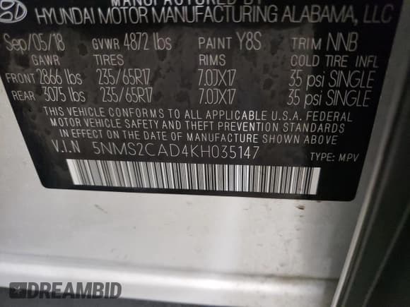 ✅ 2019 Hyundai Santa Fe SE • VIN: 5NMS2CAD4KH035147 • Lot: 41079573. Wystawiony na Copart z przebiegiem 46 772 mil. Bezpłatny archiwum sprzedaży aukcyjnych z USA i szczegółowy raport historii pojazdu na DreamBid. Zdjęcie 13.