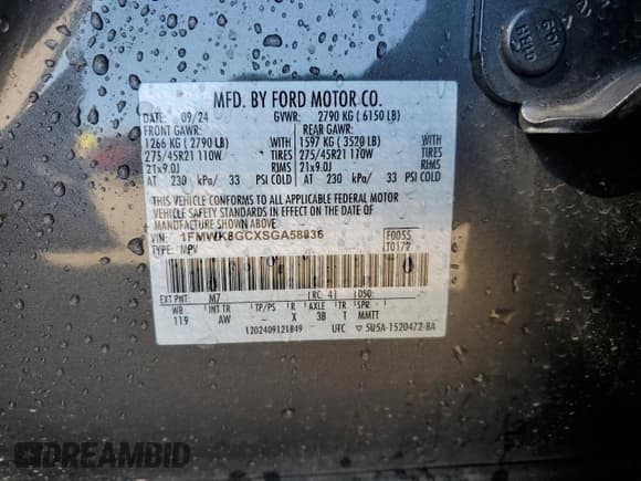 ✅ 2025 Ford Explorer ST • VIN: 1FMWK8GCXSGA58836 • Lot: 71489395. Listed on Copart with 19,505 mi. Free auction sales archive from the USA and detailed vehicle history report at DreamBid. Image 13.