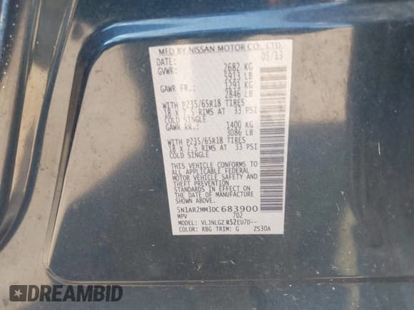 ✅ 2013 Nissan Pathfinder SV • VIN: 5N1AR2MM3DC683900 • Lot: 43204375. Listed on IAAI with 180,429 mi. Free auction sales archive from the USA and detailed vehicle history report at DreamBid. Image 9.