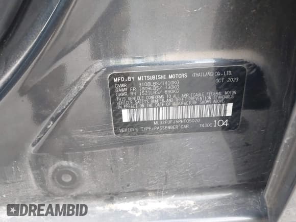 ✅ 2024 Mitsubishi Mirage ES • VIN: ML32FUFJ5RHF05020 • Lot: 43433788. Wystawiony na IAAI z przebiegiem 31 733 mil. Bezpłatny archiwum sprzedaży aukcyjnych z USA i szczegółowy raport historii pojazdu na DreamBid. Zdjęcie 9.