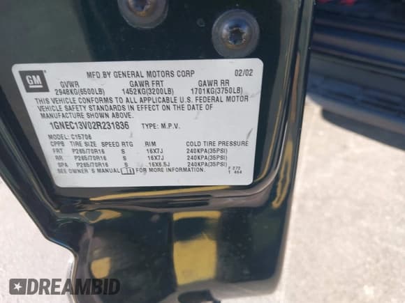 ✅ 2002 Chevrolet Tahoe LS • VIN: 1GNEC13V02R231836 • Lot: 43587799. Listed on IAAI with 159,744 mi. Free auction sales archive from the USA and detailed vehicle history report at DreamBid. Image 9.