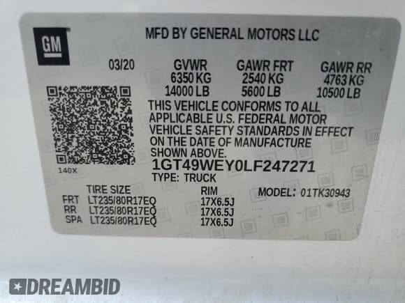 ✅ 2020 GMC Sierra 3500HD Denali • VIN: 1GT49WEY0LF247271 • Lot: 57466455. Wystawiony na Copart z przebiegiem 118 765 mil. Bezpłatny archiwum sprzedaży aukcyjnych z USA i szczegółowy raport historii pojazdu na DreamBid. Zdjęcie 12.