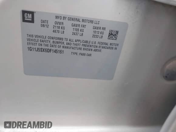 2013 Chevrolet Malibu LTZ with VIN 1G11J5SX6DF145161, listed as a IAAI auction lot 42291167 with 227,867 mi miles and . Bid and sale history available at DreamBid. Image 9.