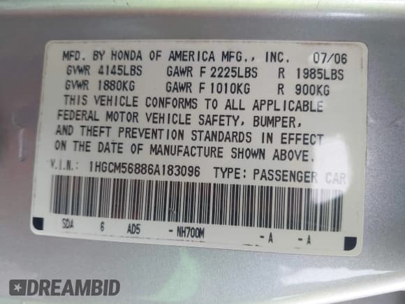 ✅ 2006 Honda Accord EX-L • VIN: 1HGCM56886A183096 • Лот: 43724783. Опубликован ранее на IAAI с пробегом 229 574 миль. Бесплатный доступ к архиву аукционных продаж из США и подробный отчёт об истории автомобиля на DreamBid. Изображение 9.