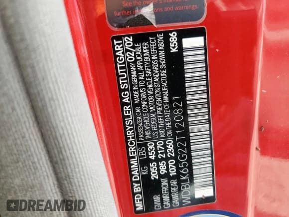 ✅ 2002 Mercedes-Benz CLK 320/430 • VIN: WDBLK65G22T120821 • Lot: 66656195. Wystawiony na Copart z przebiegiem Nie podano. Bezpłatny archiwum sprzedaży aukcyjnych z USA i szczegółowy raport historii pojazdu na DreamBid. Zdjęcie 12.