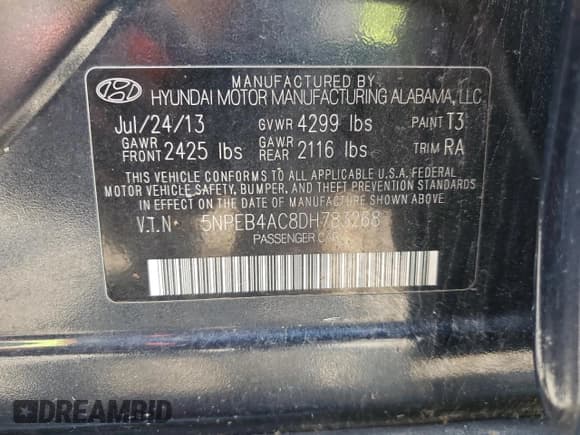 ✅ 2013 Hyundai Sonata GLS • VIN: 5NPEB4AC8DH783268 • Lot: 55287284. Listed on Copart with 59,563 mi. Free auction sales archive from the USA and detailed vehicle history report at DreamBid. Image 13.