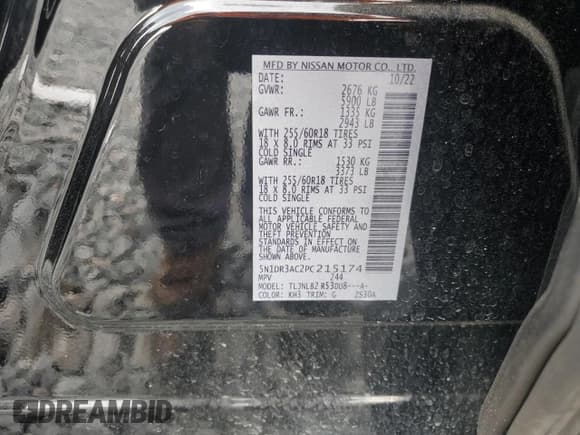 ✅ 2023 Nissan Pathfinder S • VIN: 5N1DR3AC2PC215174 • Lot: 68204625. Wystawiony na Copart z przebiegiem 44 016 mil. Bezpłatny archiwum sprzedaży aukcyjnych z USA i szczegółowy raport historii pojazdu na DreamBid. Zdjęcie 14.