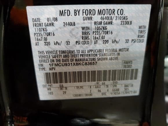 ✅ 2008 Ford Escape XLT • VIN: 1FMCU931X8KC83657 • Lot: 93365735. Listed on Copart with 32,189 mi. Free auction sales archive from the USA and detailed vehicle history report at DreamBid. Image 12.