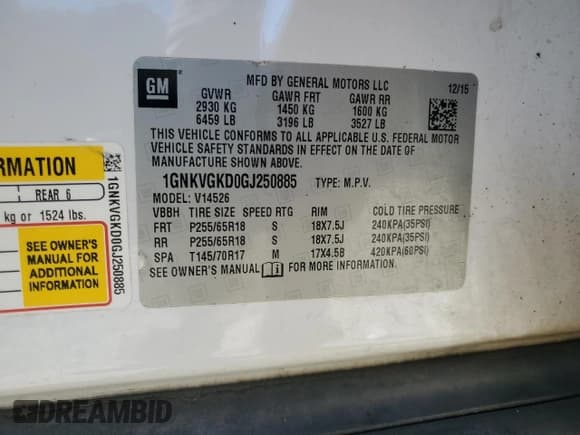 ✅ 2016 Chevrolet Traverse LT • VIN: 1GNKVGKD0GJ250885 • Lot: 86483215. Wystawiony na Copart z przebiegiem 145 533 mil. Bezpłatny archiwum sprzedaży aukcyjnych z USA i szczegółowy raport historii pojazdu na DreamBid. Zdjęcie 13.