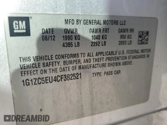 ✅ 2012 Chevrolet Malibu 1LT • VIN: 1G1ZC5EU4CF382521 • Lot: 78796464. Listed on Copart with 147,666 mi. Free auction sales archive from the USA and detailed vehicle history report at DreamBid. Image 13.