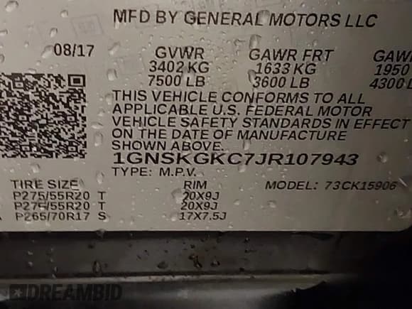 ✅ 2018 Chevrolet Suburban LS • VIN: 1GNSKGKC7JR107943 • Lot: 41127622. Listed on IAAI with 172,687 mi. Free auction sales archive from the USA and detailed vehicle history report at DreamBid. Image 9.