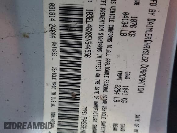 ✅ 2005 Dodge Stratus SXT • VIN: 1B3EL46X85N544556 • Lot: 91322065. Wystawiony na Copart z przebiegiem 127 711 mil. Bezpłatny archiwum sprzedaży aukcyjnych z USA i szczegółowy raport historii pojazdu na DreamBid. Zdjęcie 12.