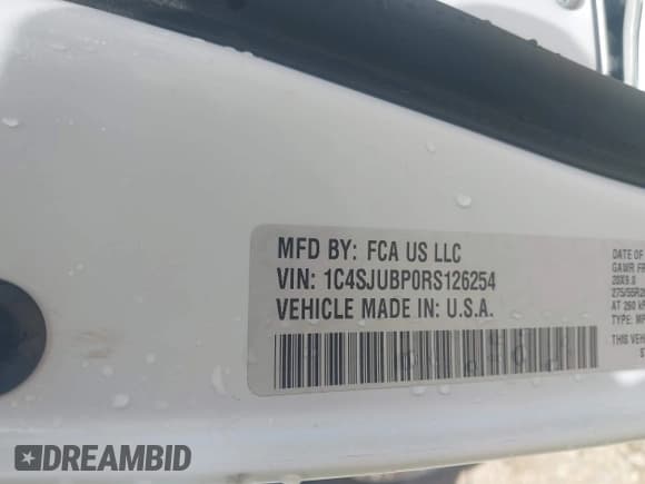 ✅ 2024 Jeep Wagoneer Series II • VIN: 1C4SJUBP0RS126254 • Lot: 42642697. Listed on IAAI with 54,258 mi. Free auction sales archive from the USA and detailed vehicle history report at DreamBid. Image 9.