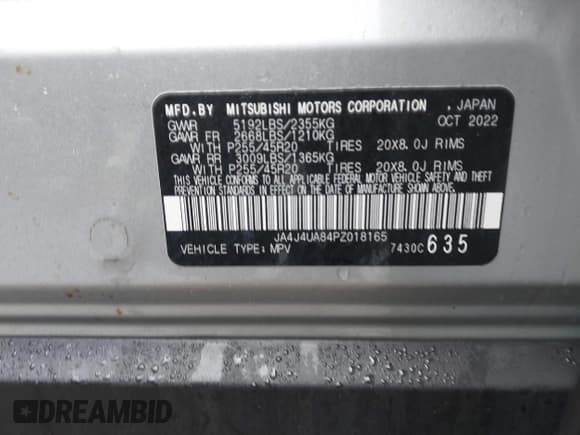 ✅ 2023 Mitsubishi Outlander SE • VIN: JA4J4UA84PZ018165 • Лот: 41520286. Опубликован ранее на IAAI с пробегом 35 308 миль. Бесплатный доступ к архиву аукционных продаж из США и подробный отчёт об истории автомобиля на DreamBid. Изображение 9.