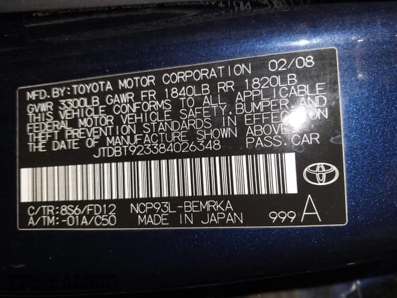 ✅ 2008 Toyota Yaris • VIN: JTDBT923384026348 • Lot: 43671523. Listed on IAAI with 156,029 mi. Free auction sales archive from the USA and detailed vehicle history report at DreamBid. Image 9.