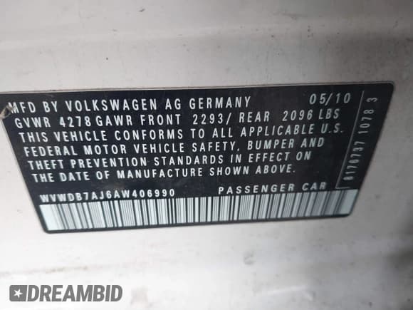 ✅ 2010 Volkswagen Golf • VIN: WVWDB7AJ6AW406990 • Lot: 41506320. Listed on IAAI with 152,692 mi. Free auction sales archive from the USA and detailed vehicle history report at DreamBid. Image 9.