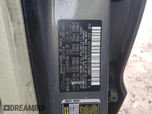 ✅ 2007 Hyundai Santa Fe GLS • VIN: KM8SG13D67U137970 • Lot: 81427704. Listed on Copart with 122,803 mi. Free auction sales archive from the USA and detailed vehicle history report at DreamBid. Image 13.