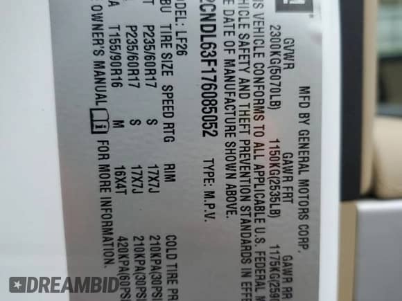 2007 Chevrolet Equinox LT с VIN 2CNDL63F176085052, выставлен на аукционе Copart как лот 78041374 с пробегом 123 433 миль миль и Чистый • Clean title. История ставок и продаж доступна на DreamBid. Изображение 16.