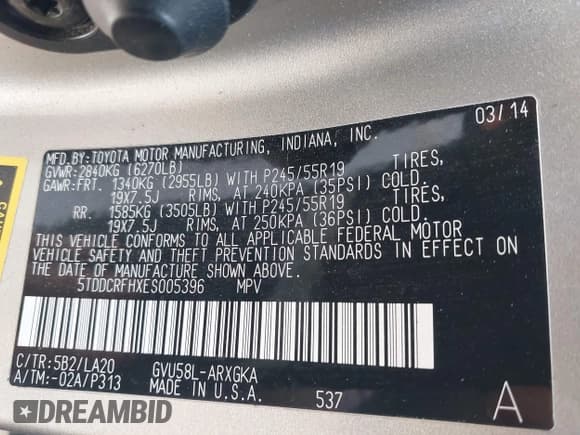 ✅ 2014 Toyota Highlander Limited • VIN: 5TDDCRFHXES005396 • Лот: 42385729. Опубликован ранее на IAAI с пробегом 170 688 миль. Бесплатный доступ к архиву аукционных продаж из США и подробный отчёт об истории автомобиля на DreamBid. Изображение 9.