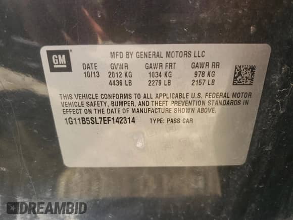 ✅ 2014 Chevrolet Malibu LS • VIN: 1G11B5SL7EF142314 • Lot: 84943785. Wystawiony na Copart z przebiegiem 115 693 mil. Bezpłatny archiwum sprzedaży aukcyjnych z USA i szczegółowy raport historii pojazdu na DreamBid. Zdjęcie 12.