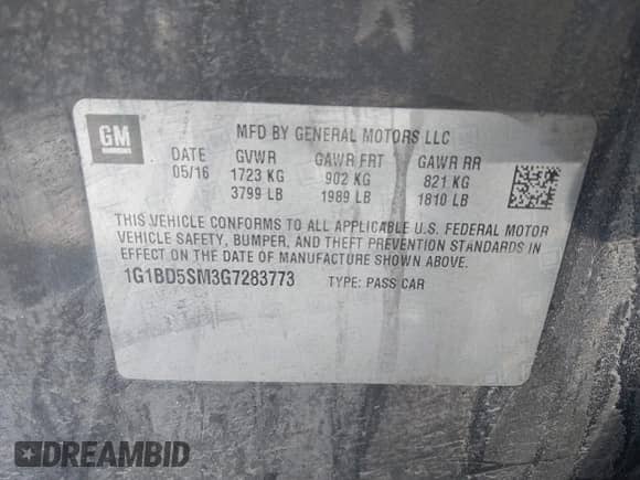 2016 Chevrolet Cruze LT с VIN 1G1BD5SM3G7283773, выставлен на аукционе IAAI как лот 42232562 с пробегом 101 062 миль миль и . История ставок и продаж доступна на DreamBid. Изображение 9.