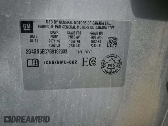 ✅ 2011 Buick Regal CXL RL1 • VIN: 2G4GN5EC7B9182333 • Lot: 57574105. Listed on Copart with 111,522 mi. Free auction sales archive from the USA and detailed vehicle history report at DreamBid. Image 12.