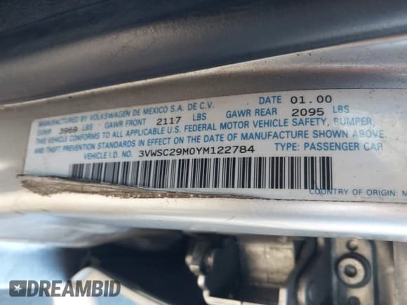 ✅ 2000 Volkswagen Jetta GLS • VIN: 3VWSC29M0YM122784 • Lot: 43895234. Listed on IAAI with 158,081 mi. Free auction sales archive from the USA and detailed vehicle history report at DreamBid. Image 9.