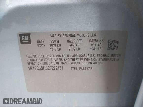 2012 Chevrolet Cruze LS с VIN 1G1PC5SH5C7272151, выставлен на аукционе IAAI как лот 43394159 с пробегом 113 798 миль миль и . История ставок и продаж доступна на DreamBid. Изображение 9.