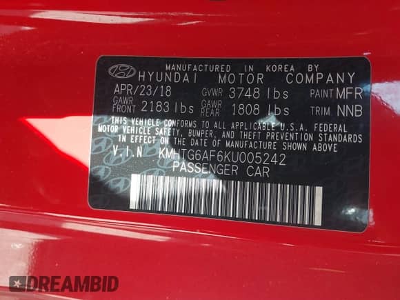 2019 Hyundai Veloster Premium with VIN KMHTG6AF6KU005242, listed as a IAAI auction lot 41358050 with 124,415 mi miles and . Bid and sale history available at DreamBid. Image 9.