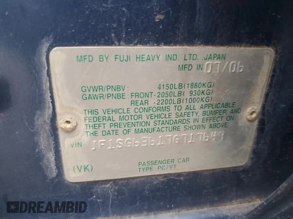 ✅ 2007 Subaru Forester X • VIN: JF1SG63617G717649 • Lot: 58154585. Listed on Copart with 262,219 mi. Free auction sales archive from the USA and detailed vehicle history report at DreamBid. Image 14.