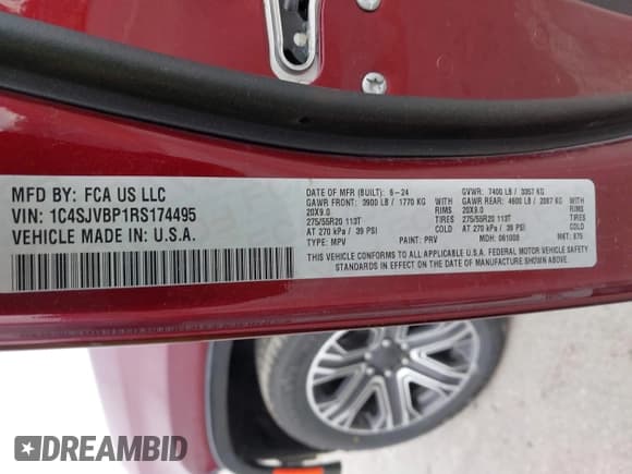 ✅ 2024 Jeep Wagoneer Series II • VIN: 1C4SJVBP1RS174495 • Lot: 43856473. Listed on IAAI with 56,700 mi. Free auction sales archive from the USA and detailed vehicle history report at DreamBid. Image 9.