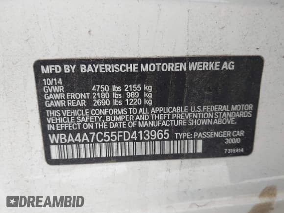 ✅ 2015 BMW 4 Series 428i xDrive • VIN: WBA4A7C55FD413965 • Lot: 42368615. Listed on IAAI with 108,308 mi. Free auction sales archive from the USA and detailed vehicle history report at DreamBid. Image 9.