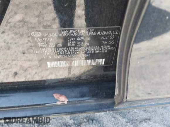 2017 Hyundai Sonata 2.4L with VIN 5NPE24AF5HH578541, listed as a IAAI auction lot 43324867 with 75,288 mi miles and . Bid and sale history available at DreamBid. Image 9.