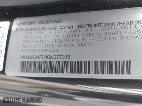 ✅ 2016 Audi A7 Prestige • VIN: WAU2GAFC4GN077072 • Lot: 42448417. Listed on IAAI with 90,081 mi. Free auction sales archive from the USA and detailed vehicle history report at DreamBid. Image 9.