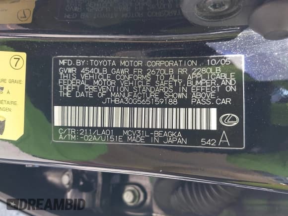 ✅ 2006 Lexus ES 350 • VIN: JTHBA30G565159188 • Лот: 42805663. Опубликован ранее на IAAI с пробегом 153 318 миль. Бесплатный доступ к архиву аукционных продаж из США и подробный отчёт об истории автомобиля на DreamBid. Изображение 9.