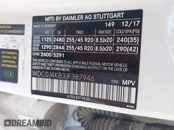 ✅ 2018 Mercedes-Benz GLC 300 • VIN: WDC0J4KB3JF387946 • Lot: 41494182. Listed on IAAI with 75,149 mi. Free auction sales archive from the USA and detailed vehicle history report at DreamBid. Image 9.