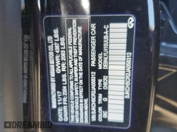 ✅ 2018 Infiniti QX30 Essential • VIN: SJKCH5CR2JA058312 • Lot: 50995565. Listed on Copart with 107,460 mi. Free auction sales archive from the USA and detailed vehicle history report at DreamBid. Image 13.