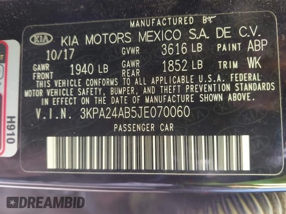 ✅ 2018 Kia Rio S • VIN: 3KPA24AB5JE070060 • Лот: 43549651. Опубликован ранее на IAAI с пробегом 60 841 миль. Бесплатный доступ к архиву аукционных продаж из США и подробный отчёт об истории автомобиля на DreamBid. Изображение 9.