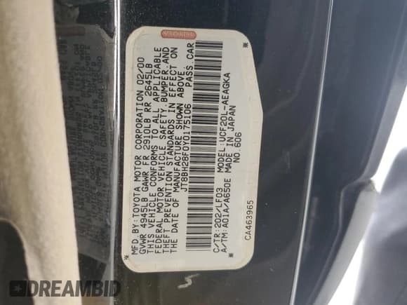 ✅ 2000 Lexus LS 400 • VIN: JT8BH28F0Y0175106 • Lot: 61016165. Wystawiony na Copart z przebiegiem 123 983 mil. Bezpłatny archiwum sprzedaży aukcyjnych z USA i szczegółowy raport historii pojazdu na DreamBid. Zdjęcie 12.