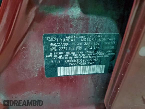 ✅ 2009 Hyundai Elantra GLS • VIN: KMHDU46D19U739192 • Лот: 96134505. Опубликован ранее на Copart с пробегом 81 532 миль. Бесплатный доступ к архиву аукционных продаж из США и подробный отчёт об истории автомобиля на DreamBid. Изображение 12.